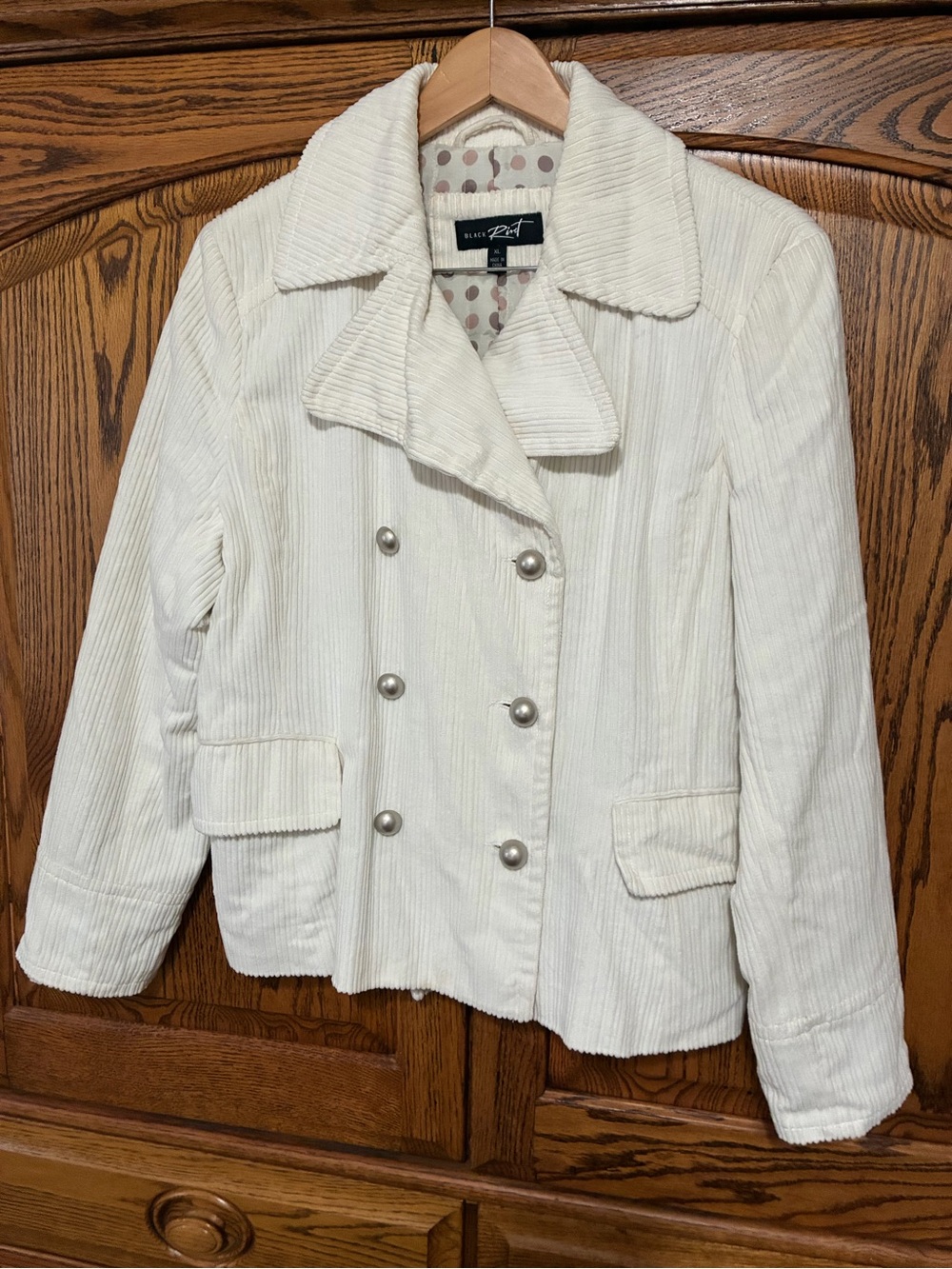 Black Rivet Women’s XL White Corduroy Double Breast Jacket Coat